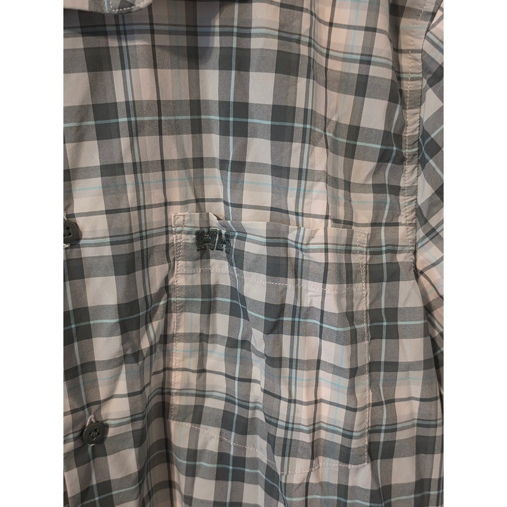 Helly Hansen Mens XL Plaid Short Sleeve Button Up Shirt Green Blue Hiking 34220 - Picture 3 of 8